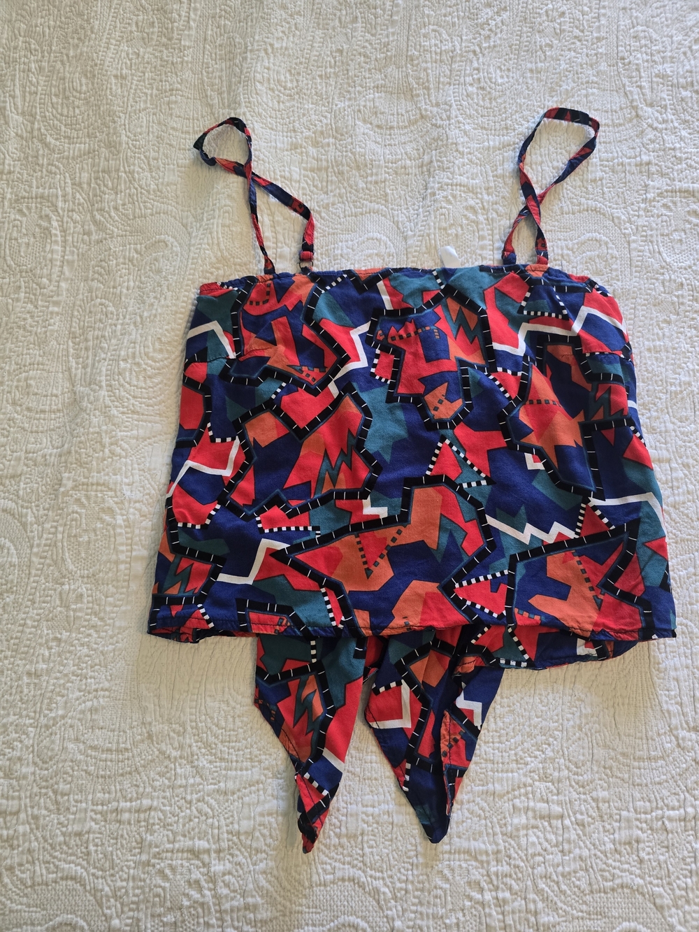 Leith Multicolor Geometric Strappy Blouse With An Open Back